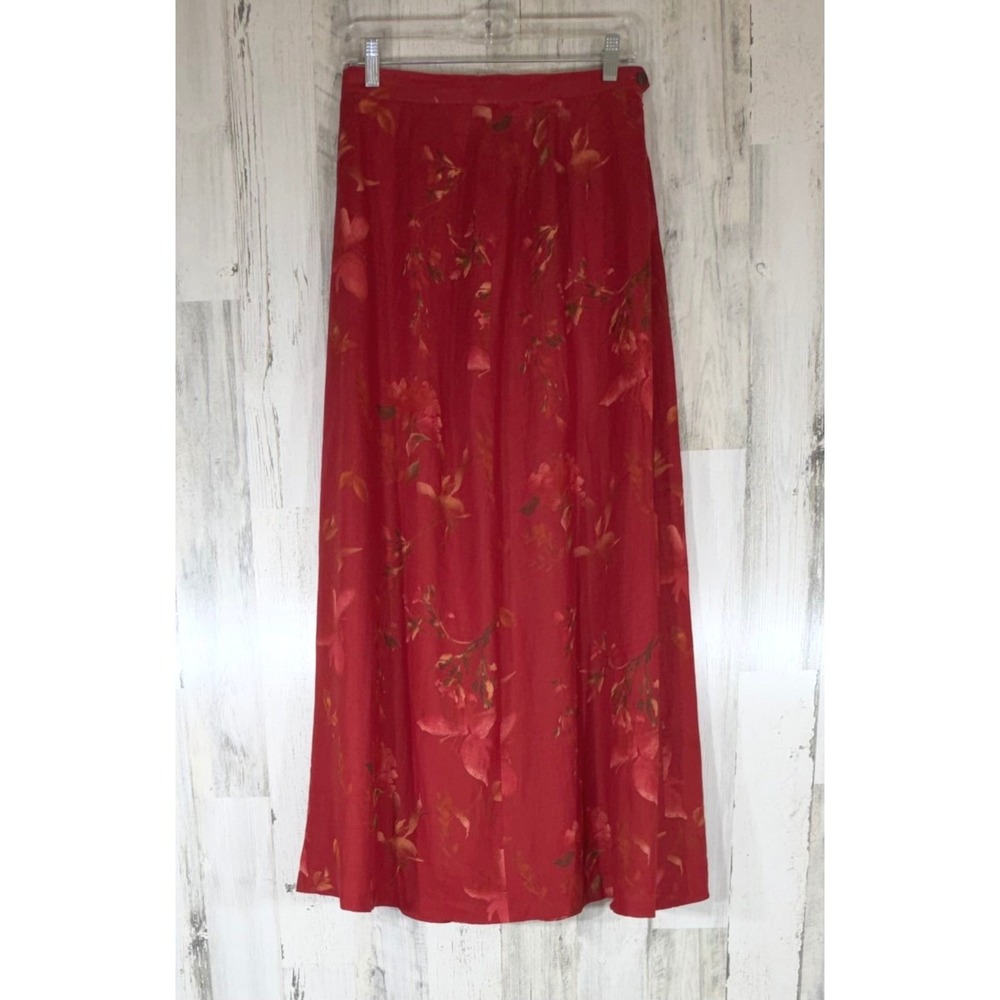 Corbin Collection Maxi Skirt 27x40 Dark Red Floral Vintage 90s Cottage Romantic
